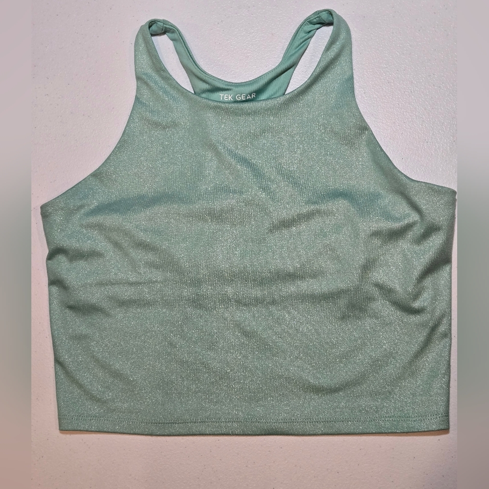 Girls XL Tek Gear Mint Green Shimmer Active Tank Bra And Bike Shorts Set - Picture 2 of 12